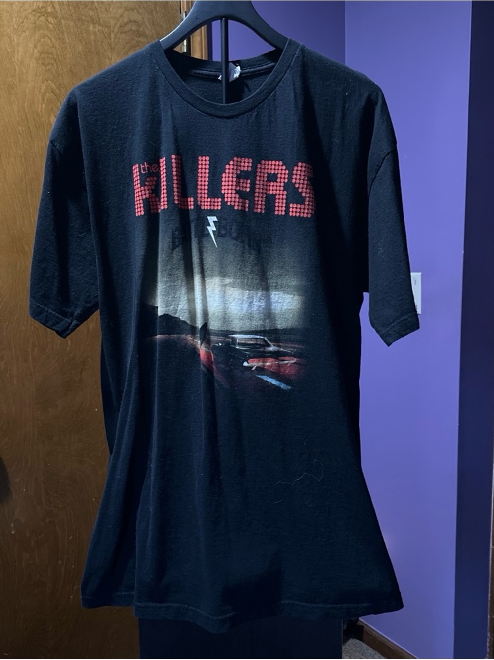 Bay Island Black Tee with Red 'KILLERS' Dot Print